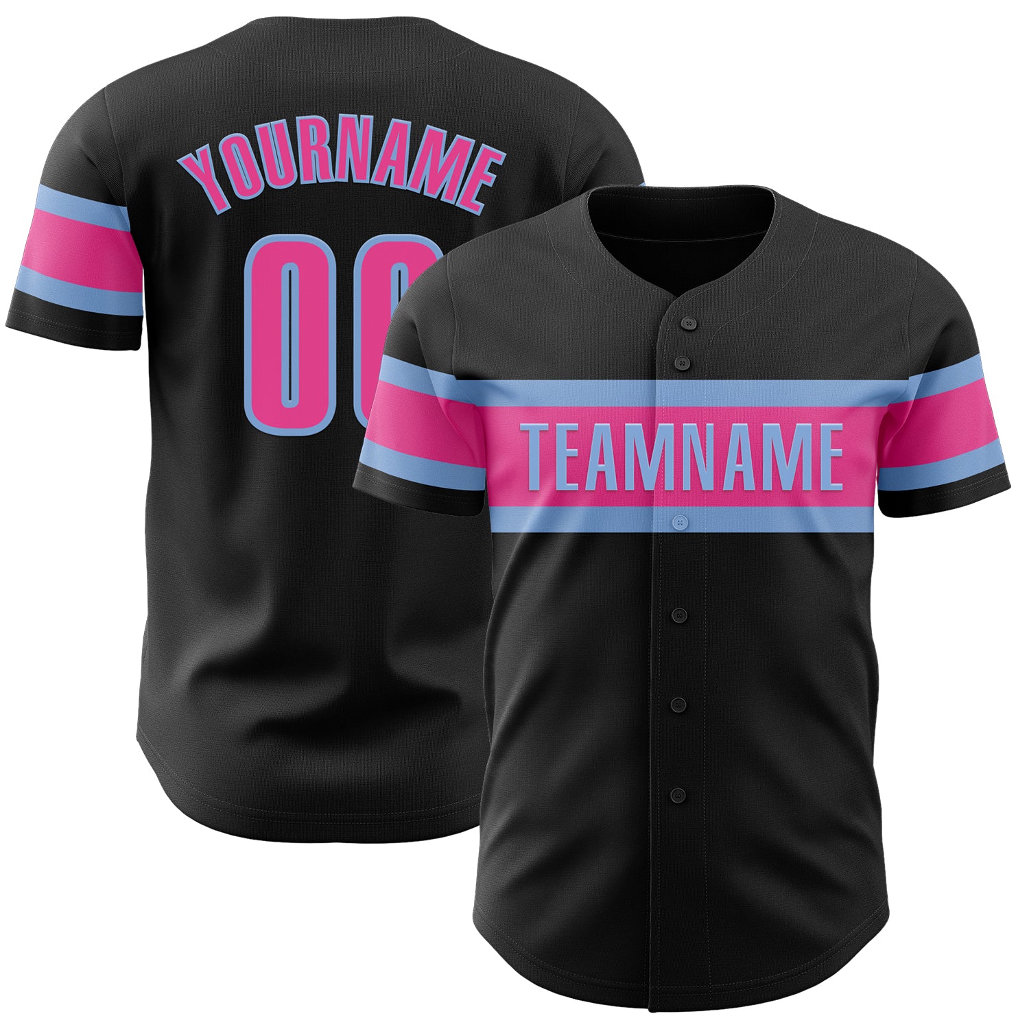 Personalized Black Pink Light Blue 30 Baseball Jersey for Men and Women Personalized Black Pink-Light Blue Baseball Jersey