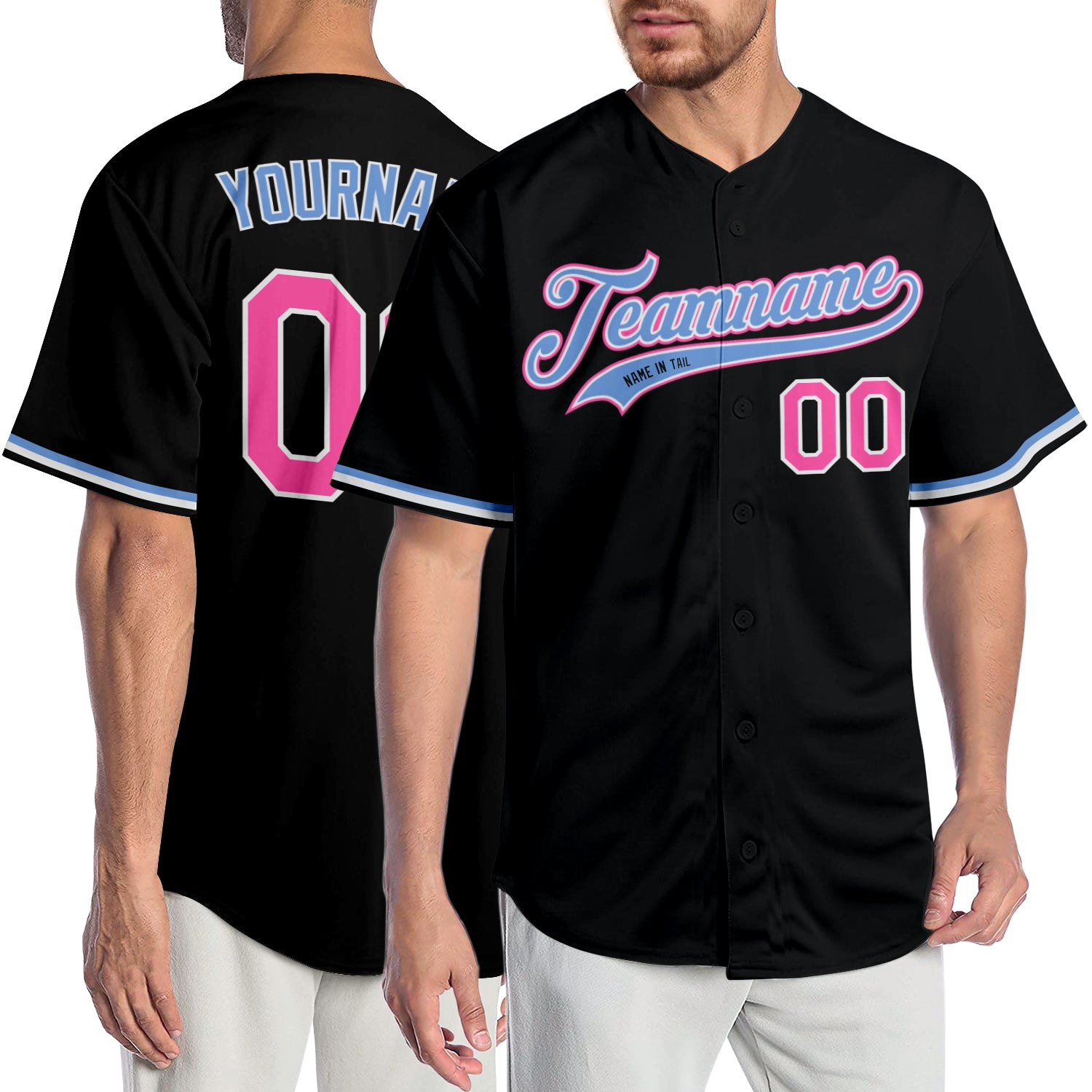 Personalized Black Pink-Light Blue Baseball Jersey for Women - Custom Sports Apparel Personalized Black Pink-Light Blue Baseball