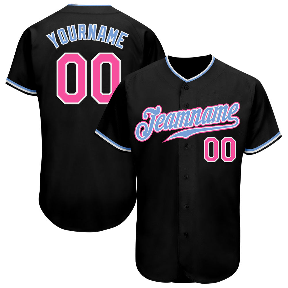 Personalized Baseball Jersey Black Pink Light Blue for Men and Women - Customizable Team Apparel Personalized Black Pink-Light