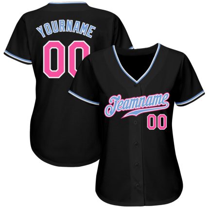 Personalized Baseball Jersey Black Pink Light Blue for Men and Women - Customizable Team Apparel Personalized Black Pink-Light
