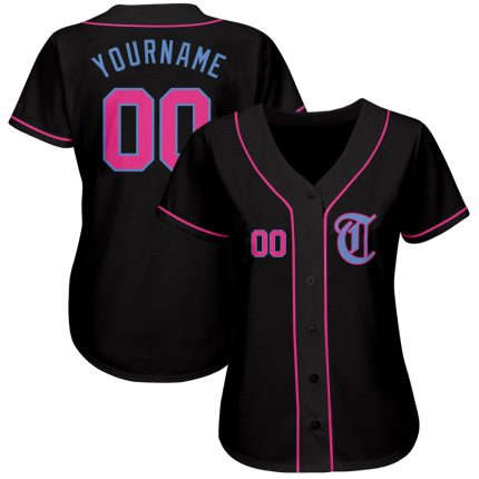 Personalized Black Pink Light Blue Baseball Jersey - Custom Sports Apparel Size 6 Personalized Black Pink-Light Blue Baseball