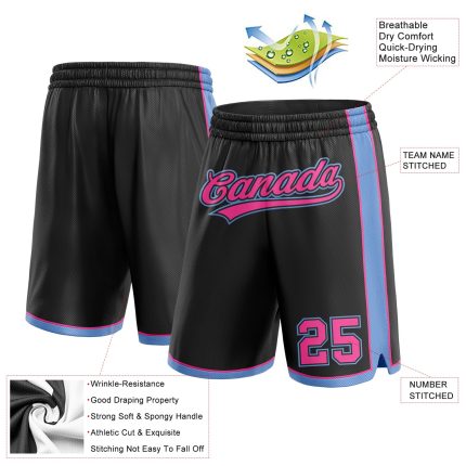 Personalized Black Pink and Light Blue Basketball Shorts for Men and Women Personalized Black Pink-Light Blue Basketball