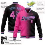 Personalized Gradient Bomber Jacket Black Pink Light Blue Full-Snap Varsity Letterman Fashion Jacket Personalized Black Pink-Light