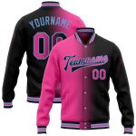 Custom Name Number Gradient Bomber Jacket Black Pink Light Blue Full-Snap Varsity Fashion Jacket Personalized Black Pink-Light
