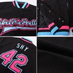 Personalized Black Pink Light Blue Varsity Bomber Jacket Full-Snap Letterman Personalized Black Pink-Light Blue Bomber Full-Snap