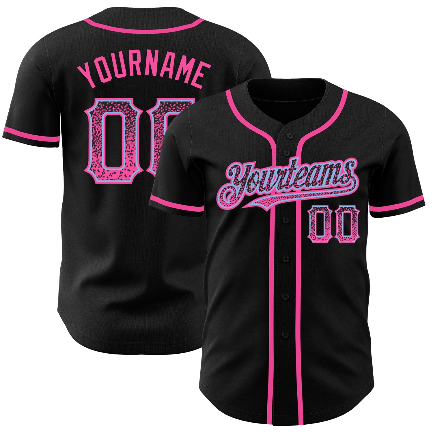 Personalized Black Pink Light Blue Drift Fashion Baseball Jersey for Men and Women Personalized Black Pink-Light Blue Drift
