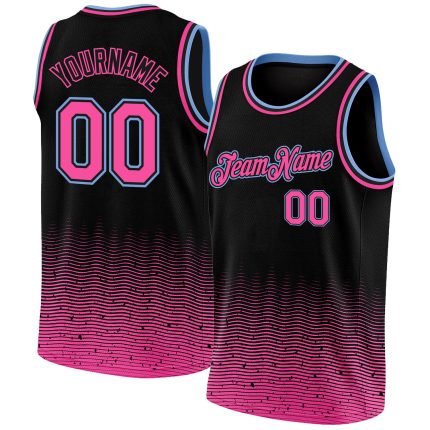 Personalized Authentic City Edition Basketball Jersey - Black Pink Light Blue Fade, Custom Name & Number Personalized Black