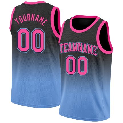 Personalized Basketball Jersey in Black and Pink-Light Blue Fade Fashion Design Personalized Black Pink-Light Blue Fade Fashion