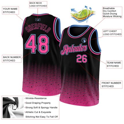 Personalized Basketball Jersey in Black Pink-Light Blue Fade - Fashion City Edition Personalized Black Pink-Light Blue Fade