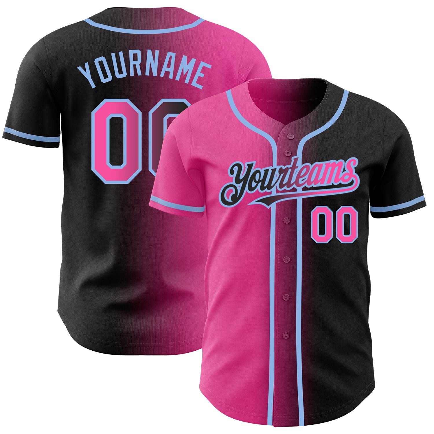 Personalized Black Pink Light Blue Gradient Fashion Baseball Jersey for Men and Women Personalized Black Pink-Light Blue
