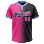 Personalized Black Pink Light Blue Gradient Softball Jersey Unisex Two-Button Fashion Personalized Black Pink-Light Blue