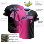 Custom Name Number Black Pink-Light Blue Gradient Unisex Softball Jersey Fashion Two-Button Personalized Black Pink-Light