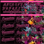 Personalized Hawaii Palm Trees Bomber Jacket Pink-Light Blue 3D Pattern Full-Snap Varsity Letterman Personalized Black Pink-Light
