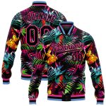 Custom Name Number Bomber Jacket Personalized 3D Pink Light Blue Hawaii Palm Trees Varsity Full-Snap Design Team Apparel