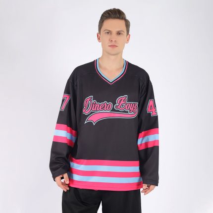 Custom Black Pink-Light Blue Hockey Jersey - Personalized Sports Apparel Personalized Black Pink-Light Blue Hockey Jersey