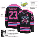 Personalized Hockey Jersey in Black and Light Blue - Custom Team Apparel Personalized Black Pink-Light Blue Hockey Jersey