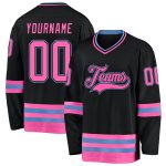 Custom Name and Number Personalized Hockey Jersey in Black and Light Blue Personalized Black Pink-Light Blue Hockey Jersey