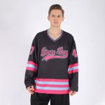 Custom Name and Number Personalized Hockey Jersey in Black and Light Blue Personalized Black Pink-Light Blue Hockey Jersey