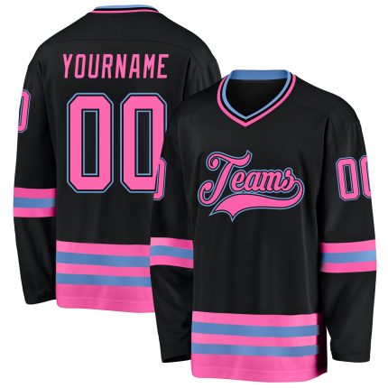 Custom Black Pink-Light Blue Hockey Jersey - Personalized Sports Apparel Personalized Black Pink-Light Blue Hockey Jersey