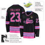 Custom Black Pink-Light Blue Hockey Jersey - Personalized Sports Apparel Personalized Black Pink-Light Blue Hockey Jersey