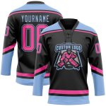 Personalized Black Pink Light Blue Lace Neck Jersey for Hockey Personalized Black Pink-Light Blue Hockey Lace Neck Jersey