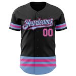 Personalized Authentic Baseball Jersey with Custom Name & Number - Black Pink-Light Blue Line Design Personalized Black Pink-Light