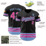 Personalized Black and Pink Baseball Jersey with Light Blue Line Design Personalized Black Pink-Light Blue Line Baseball