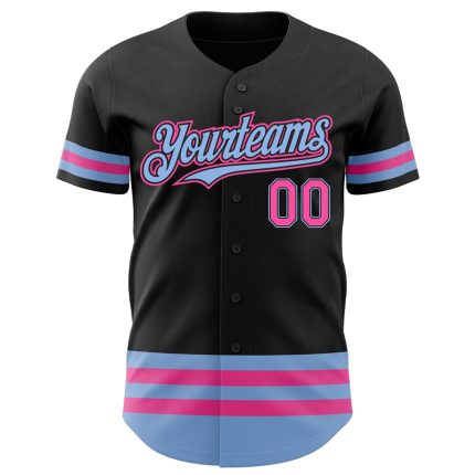 Personalized Black and Pink Baseball Jersey with Light Blue Line Design Personalized Black Pink-Light Blue Line Baseball
