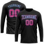 Custom Name & Number Personalized Long Sleeve Performance T-Shirt in Black & Pink-Light Blue Personalized Black Pink-Light