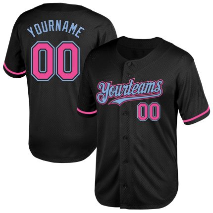 Custom Black Pink-Light Blue Mesh Baseball Jersey with Personalized Name and Number - Authentic Throwback Team Apparel Personalized