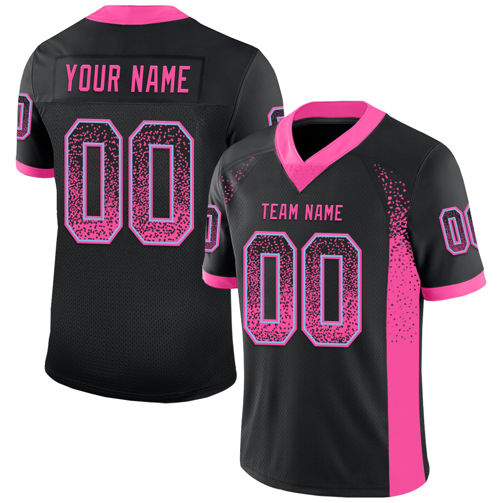 Personalized Pink Light Blue Black Drift Fashion Football Jersey - Customizable Athletic Apparel Personalized Black Pink-Light