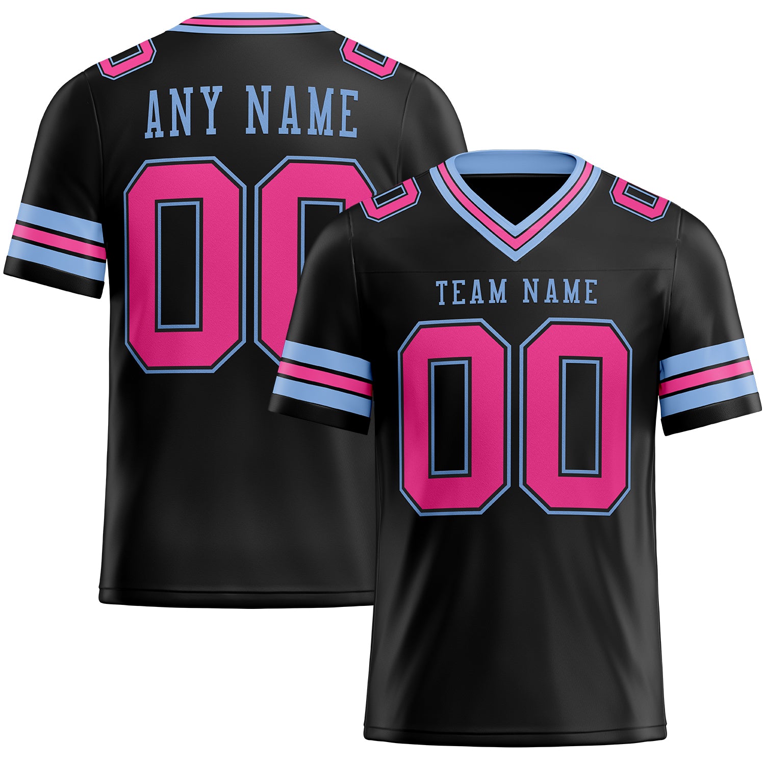 Personalized Black Pink Light Blue Football Jersey for Men Women - Custom Mesh Jersey 2 Personalized Black Pink-Light Blue