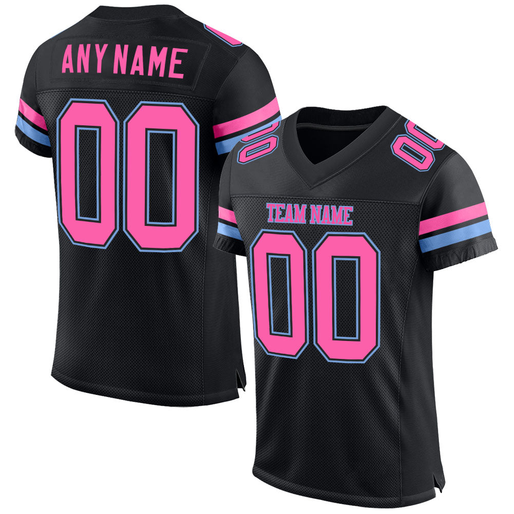 Personalized Black Pink-Light Blue Football Jersey - Custom Mesh Sports Apparel Personalized Black Pink-Light Blue Mesh Football