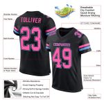 Personalized Black Pink-Light Blue Football Jersey - Custom Mesh Sports Apparel Personalized Black Pink-Light Blue Mesh Football