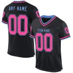 Personalized Black Pink Light Blue Mesh Football Jersey - Custom Throwback Style Personalized Black Pink-Light Blue Mesh