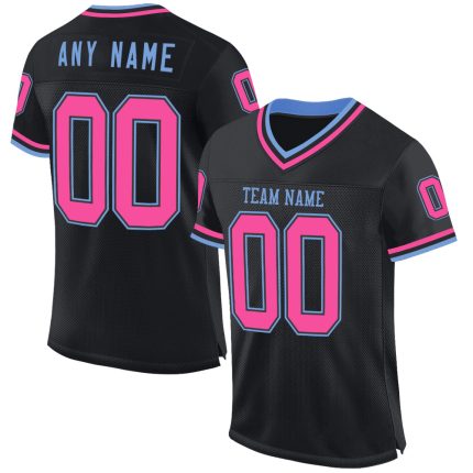 Personalized Black Pink Light Blue Mesh Football Jersey - Custom Throwback Style Personalized Black Pink-Light Blue Mesh