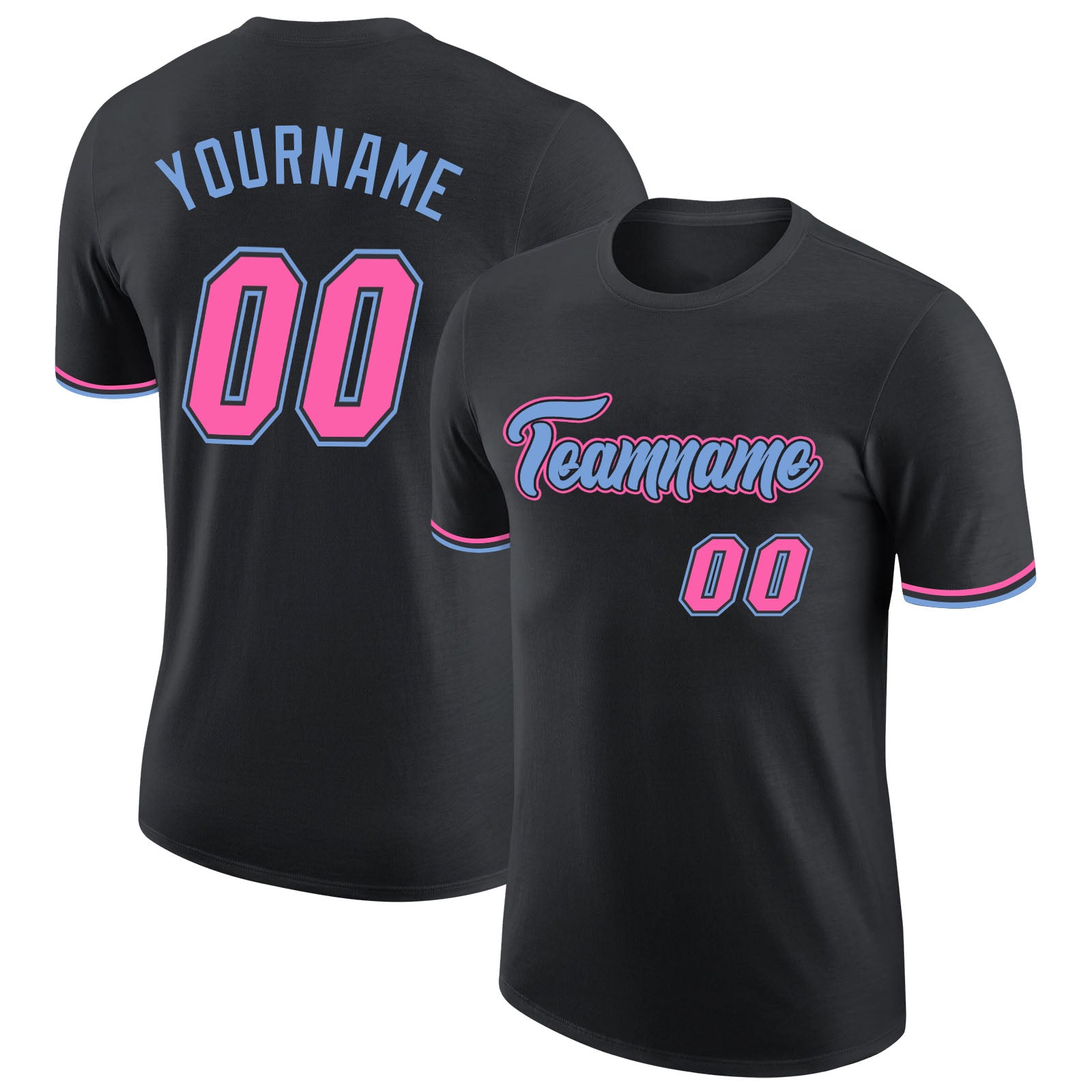 Personalized Performance T-Shirt in Black and Light Blue for Enhanced Comfort and Style Personalized Black Pink-Light Blue