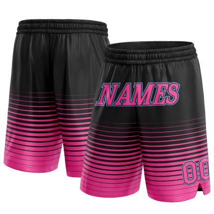 Personalized Black Pink Light Blue Fade Fashion Basketball Shorts for Men and Women Personalized Black Pink-Light Blue Pinstripe