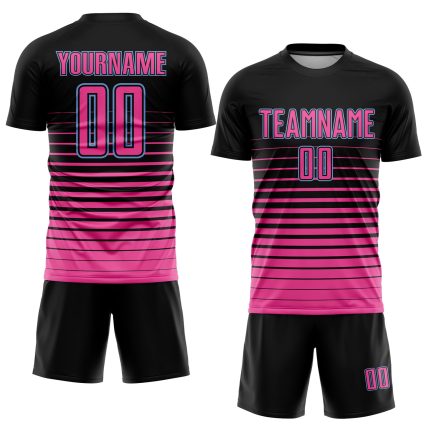 Personalized Soccer Jersey with Custom Name & Number, Black Pink-Light Blue Pinstripe Fade Fashion Uniform Personalized Black