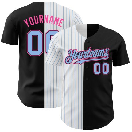 Personalized Black Pink Light Blue Pinstripe Jersey for Fashion Baseball Personalized Black Pink-Light Blue Pinstripe Split