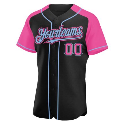 Personalized Black and Pink Baseball Jersey with Light Blue Raglan Sleeves Personalized Black Pink-Light Blue Raglan Sleeves