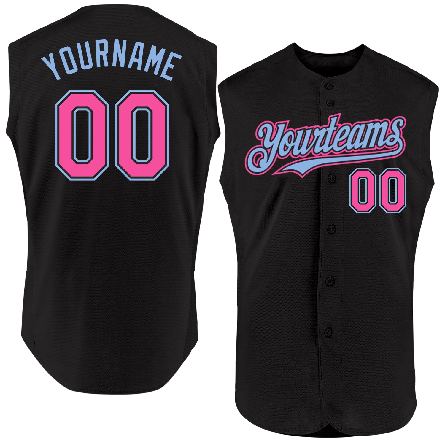 Personalized Black Pink Light Blue Sleeveless Jersey for Women - Baseball Jersey 2 Personalized Black Pink-Light Blue Sleeveless