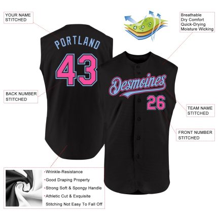 Personalized Black Pink Light Blue Sleeveless Jersey for Women - Baseball Jersey 2 Personalized Black Pink-Light Blue Sleeveless