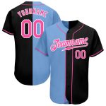 Personalized Black and Pink Light Blue Fashion Baseball Jersey for Men and Women Personalized Black Pink-Light Blue Split