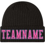 Personalized Pink Light Blue Cuffed Knit Hat for Winter - Black Stitched Beanie Personalized Black Pink-Light Blue Stitched