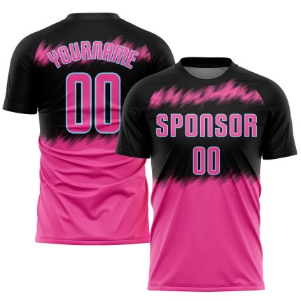 Personalized Soccer Jersey Black Pink Light Blue Sublimation Design Personalized Black Pink-Light Blue Sublimation Soccer