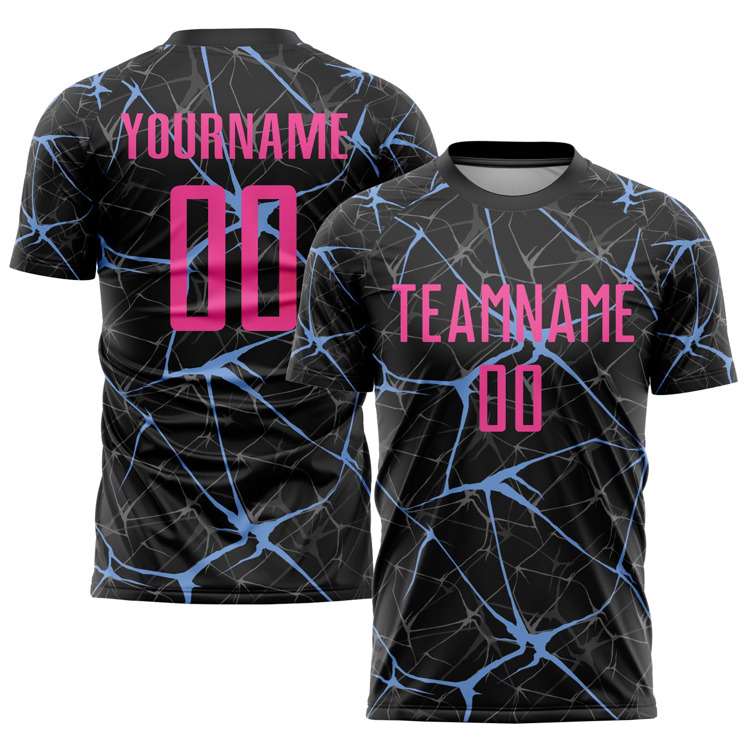 Personalized Soccer Jersey Black Pink Light Blue Sublimation 3 Personalized Black Pink-Light Blue Sublimation Soccer Uniform