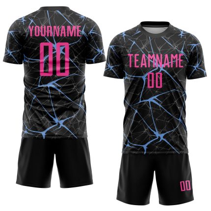 Personalized Soccer Jersey Black Pink Light Blue Sublimation 3 Personalized Black Pink-Light Blue Sublimation Soccer Uniform