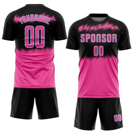 Personalized Soccer Jersey Black Pink Light Blue Sublimation Design Personalized Black Pink-Light Blue Sublimation Soccer