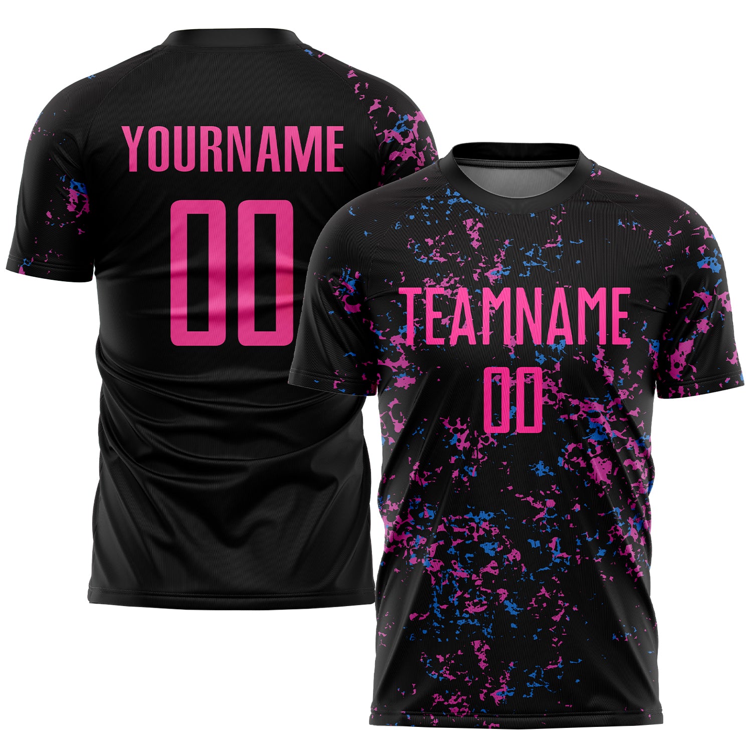 Custom Sublimation Soccer Jersey - Personalized Black Pink-Light Blue Team Uniform with Name & Number Personalized Black